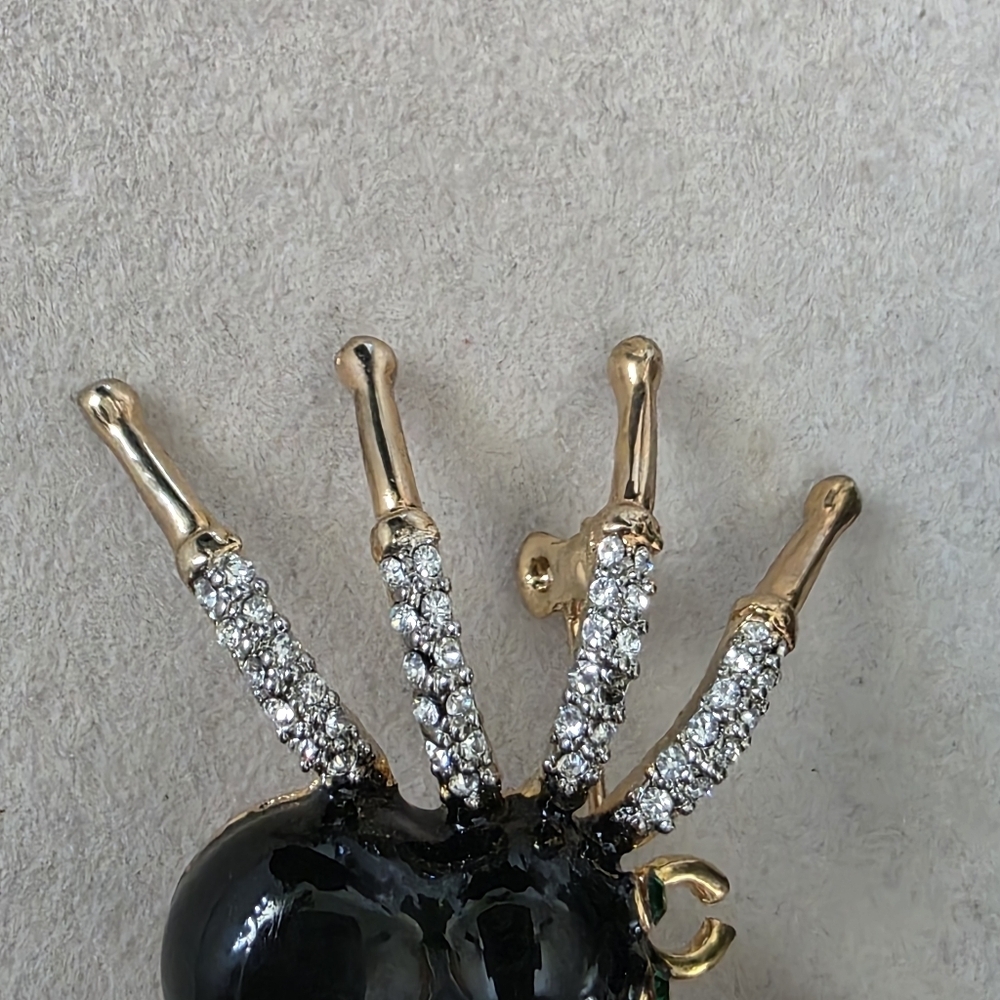 Vintage Brooch Pin Gold Pave Spider with Black Enamel - Picture 4 of 8